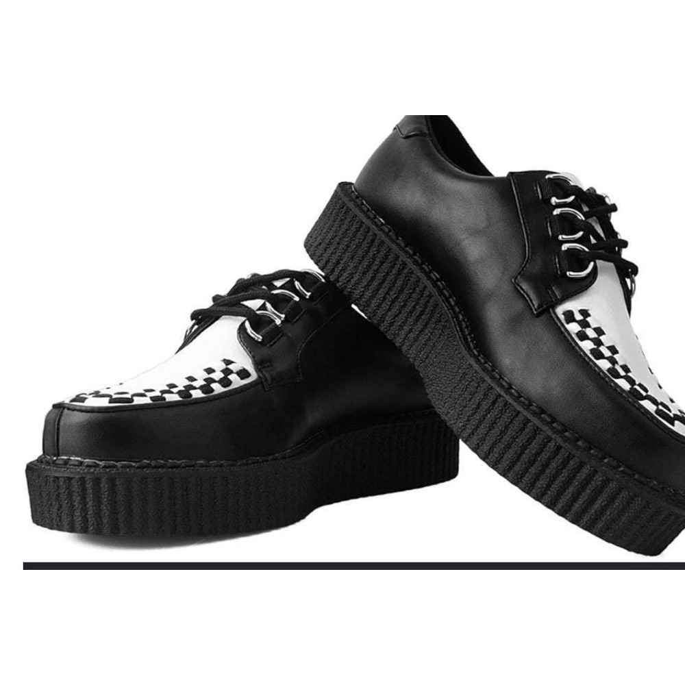 T.U.K. Anarchic T2274 Black White Checkerboard Vegan Leather Creepers Men 5 punk